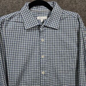 Peter Millar Shirt Sz XL Blue Plaid Crown Ease‎ Curtis Cotton Long Sleeve Button